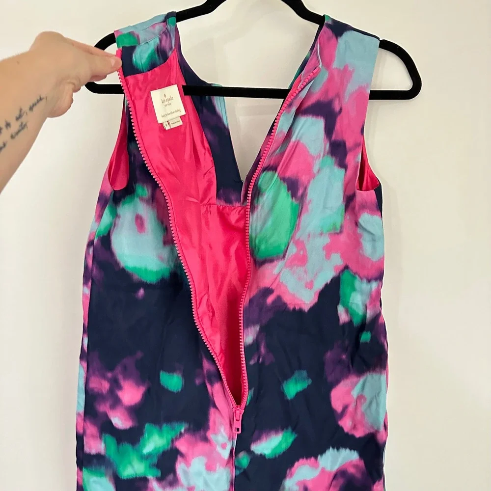 Kate Spade Sleeveless Dress Tye Dye Watercolor Print V Neck Back Zip‎ Size 8 - Picture 7 of 12